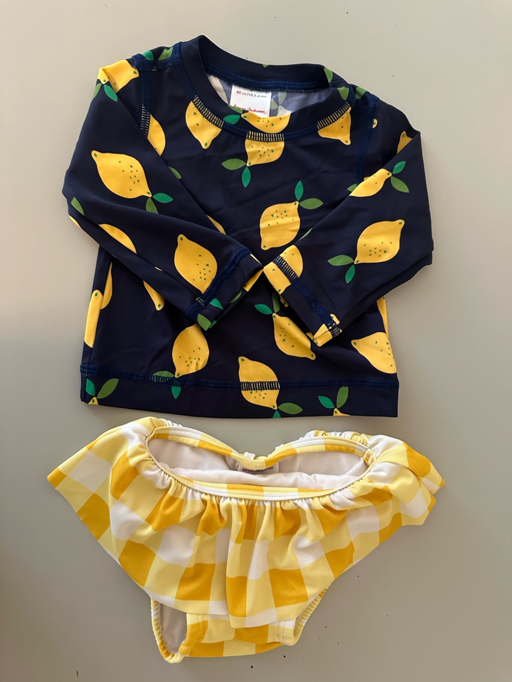 Hanna Andersson Baby Girl Swimsuit with Rash guard Lemon print 3-6 mo